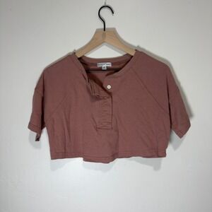 Fitz + Eddi Mauve Henley Crop Top 100% Cotton Short Sleeve Button Front Tee